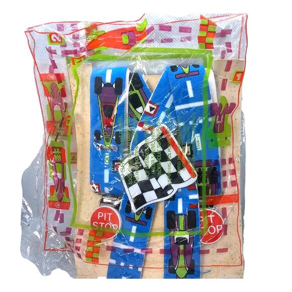 Vintage Avon Childs Race Car Pit Stop Suspenders Track Checkered Flag NOS 1988 - Picture 2 of 6